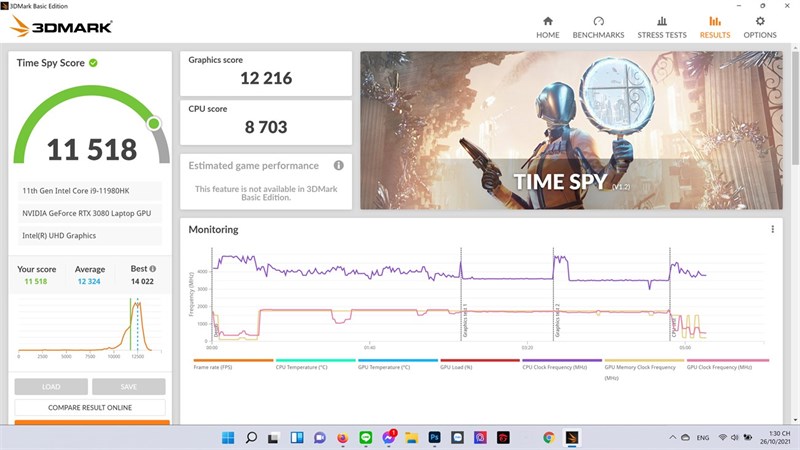 Điểm 3DMark của MSI GE76 Raider. Điểm 3DMark của MSI GE76 Raider.