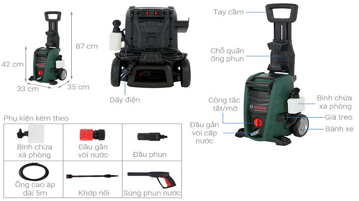 Hướng dẫn sử dụng máy rửa xe Bosch Universal AQT 125 1500W > Hướng dẫn sử dụng máy rửa xe Bosch Universal AQT 125 1500W - Phụ kiện kèm theo