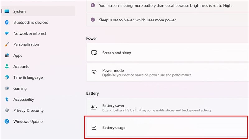 cách kiểm tra thời gian sử dụng pin trên máy tính Windows 11