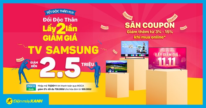 Flash Sale 11.11 - Lễ độc thân, TV Samsung giảm giật gân đến 2.5 triệu, chỉ 300 suất. Săn COUPON giảm thêm đến 15%. Mua ngay!