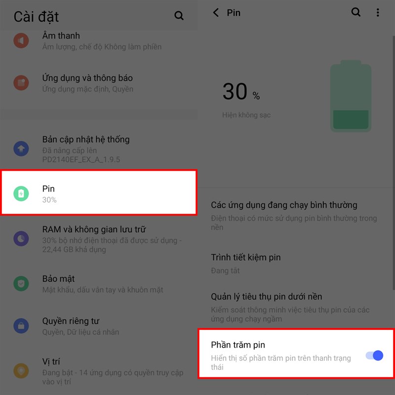 Hiện phần trăm pin Hiện phần trăm pin