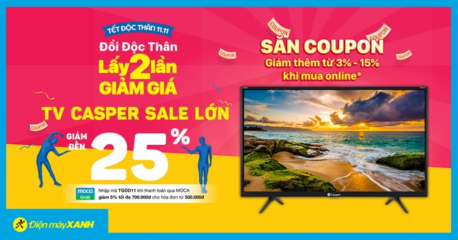 Sale Lễ độc thân, TV Casper giảm giật gân đến 25%, trả chậm 0% lãi suất. Săn COUPON giảm thêm đến 15%. Mua ngay!