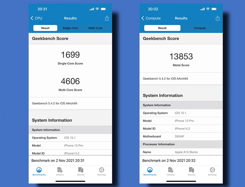 Điểm số đơn nhân và đa nhân của iPhone 13 Pro 