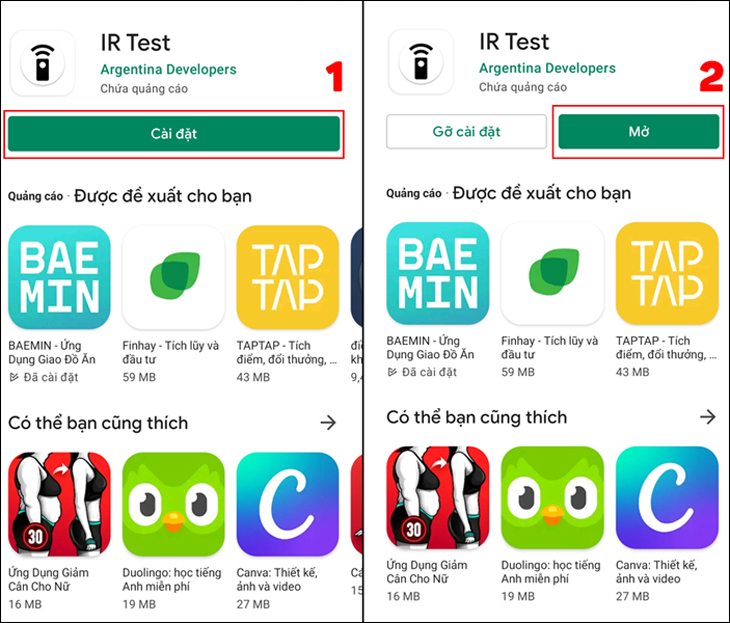 Bạn chọn Cài đặt và chọn Mở khi đã tải xong ứng dụng.