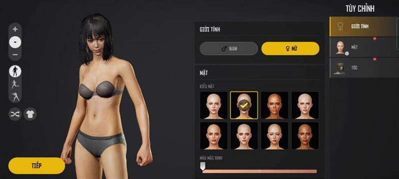 Giao diện thiết lập nhân vật trong PUBG: New State.