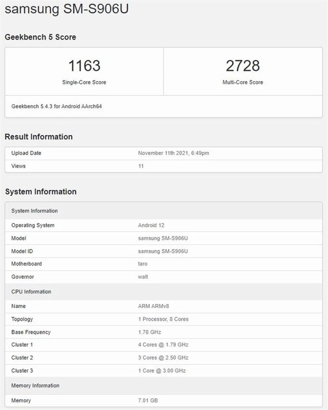 Galaxy S22+ với chip Snapdragon 898 lộ điểm hiệu năng trên Geekbench Galaxy S22+ với chip Snapdragon 898 lộ điểm hiệu năng trên Geekbench