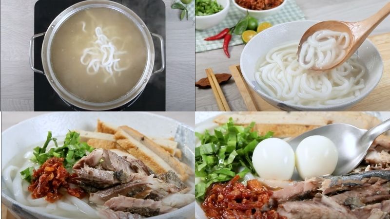 Trụng bánh canh và trình bày ra tô