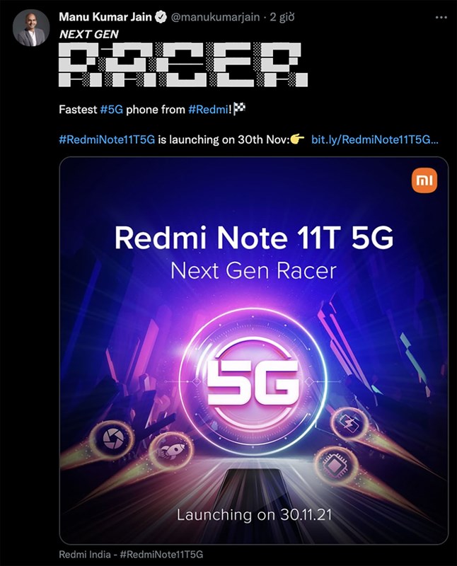 Redmi Note 11T 5G sẽ ra mắt vào 30/11, bản đổi tên của Redmi Note 11 Redmi Note 11T 5G sẽ ra mắt vào 30/11, bản đổi tên của Redmi Note 11