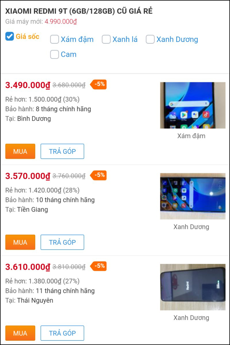 XIAOMI REDMI 9T (6GB/128GB) CŨ GIÁ RẺ