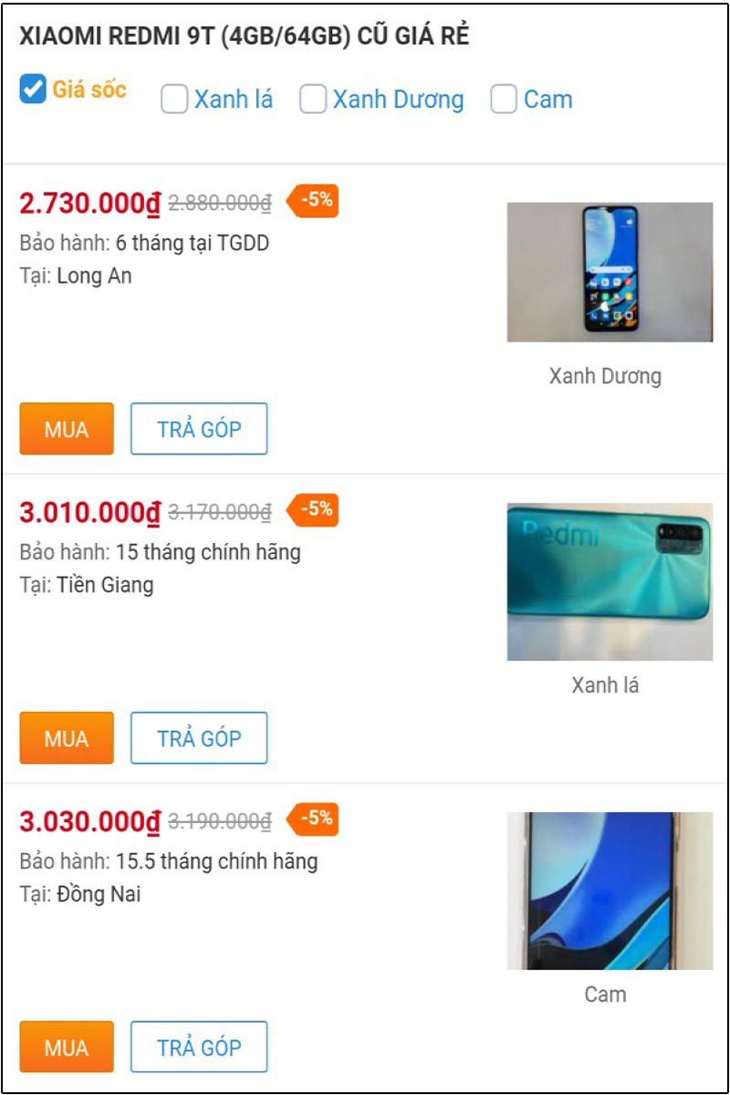 XIAOMI REDMI 9T (4GB/64GB) CŨ GIÁ RẺ