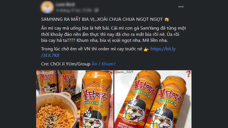 Bia SamYang vị xoài chua ngọt bỗng xuất hiện trên Facebook từ đầu tháng 11