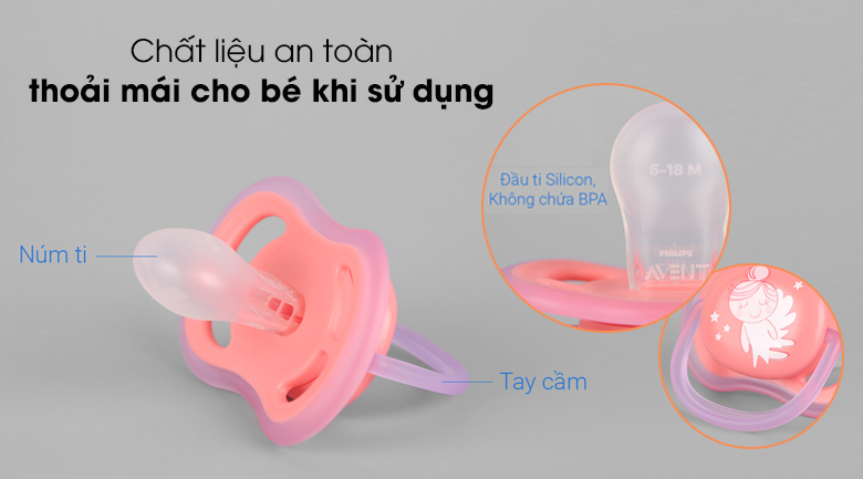 Ti giả loại nào tốt: Kinh nghiệm chọn mua ti giả phù hợp cho bé > Ti giả silicone cho trẻ 6-18 tháng tuổi Philips Avent SCF344/23