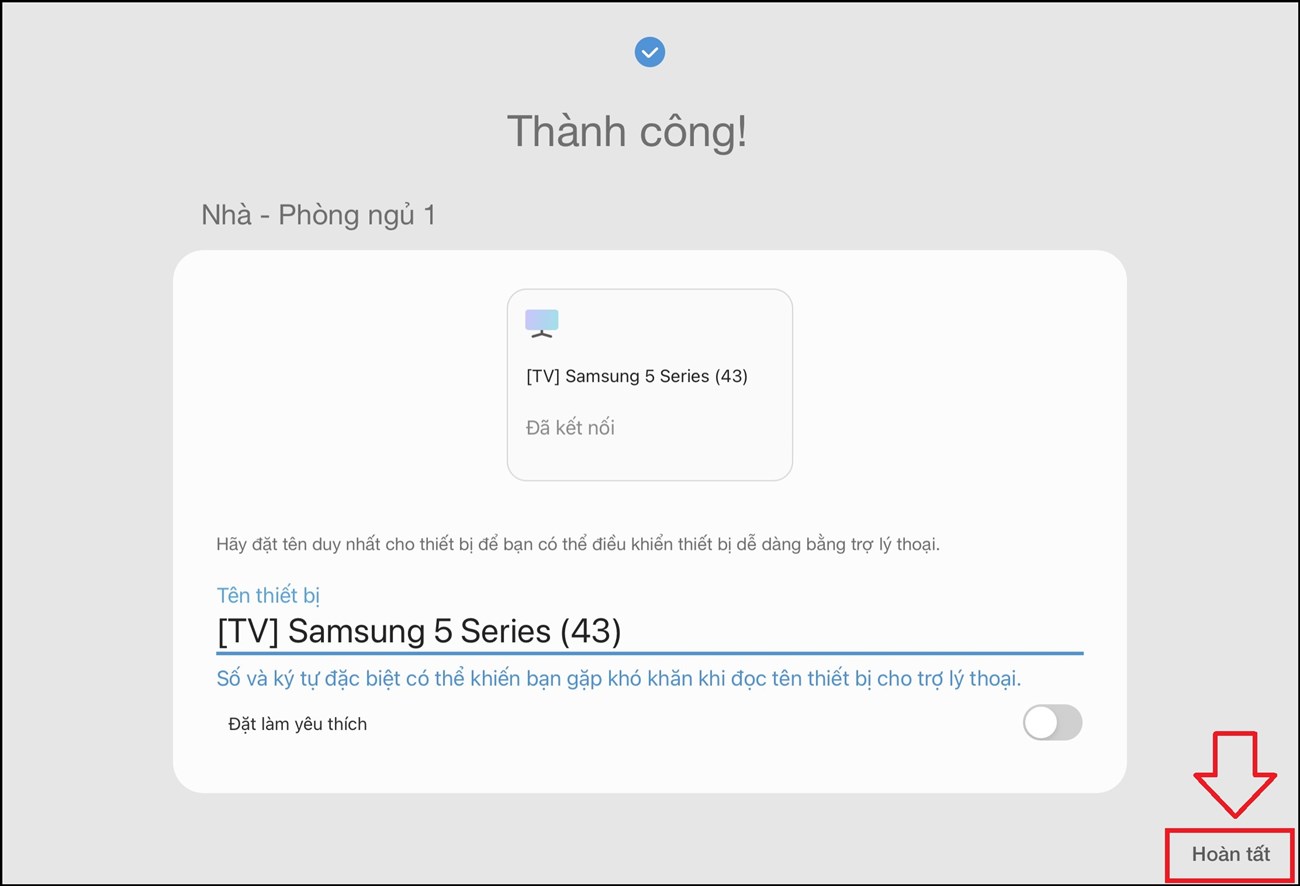 Khi đã hoàn tất kết nối, màn hình sẽ hiển thị Thành công > Bạn nhấn Completed (Hoàn tất)