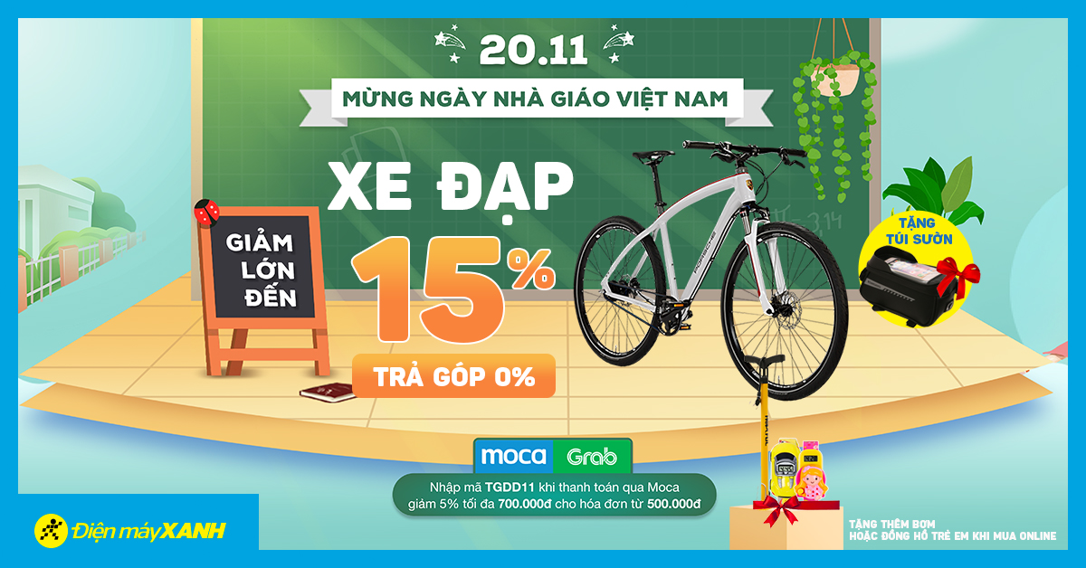 Tri ân Nhà Giáo 20/11 - Xe đạp giảm đến 15%, trả góp 0% quà cực hấp dẫn
