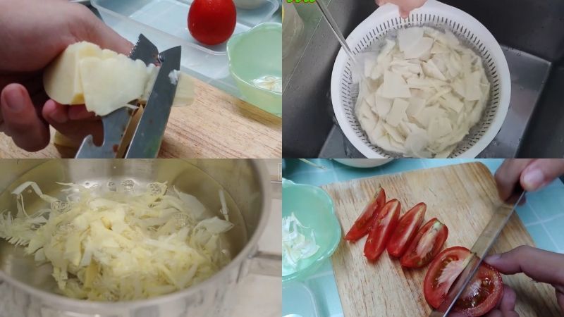Sơ chế măng và cà chua