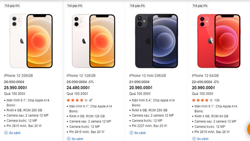 Giá bán iPhone 12