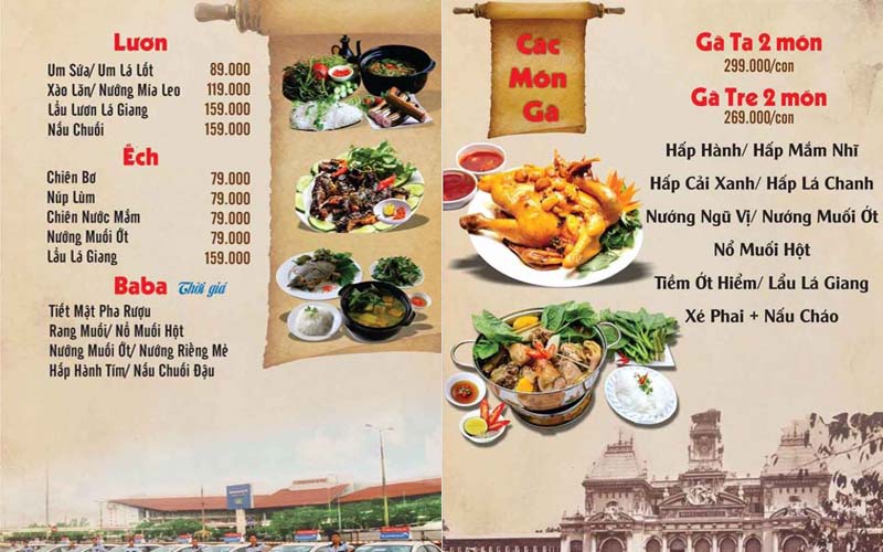 Menu quán Sài Gòn Xưa và Nay