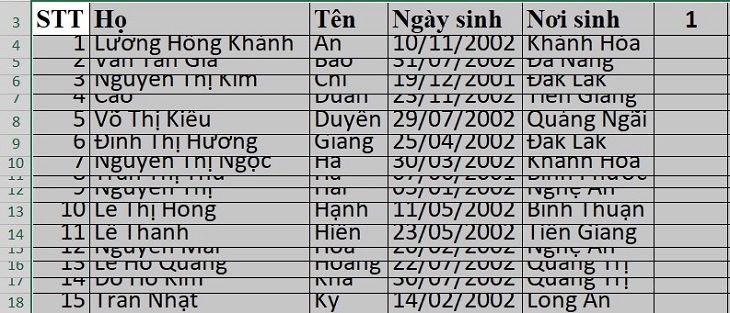 Tự điều chỉnh độ rộng ô trong Excel đơn giản, nhanh chóng > Bôi đen nhưng dòng bạn muốn chỉnh sửa