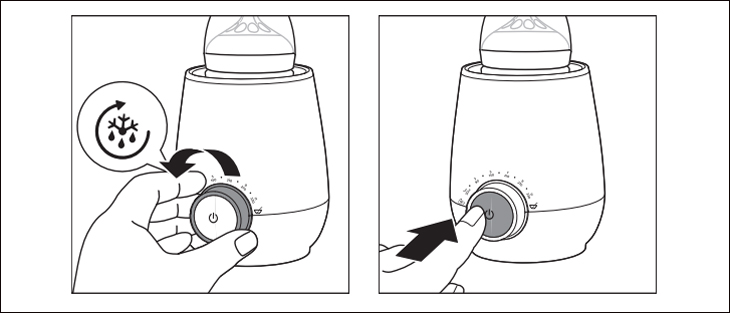 Bạn chọn chức năng hâm nóng sữa trên thân máy và nhấn nút bật/tắt để máy hoạt động. 