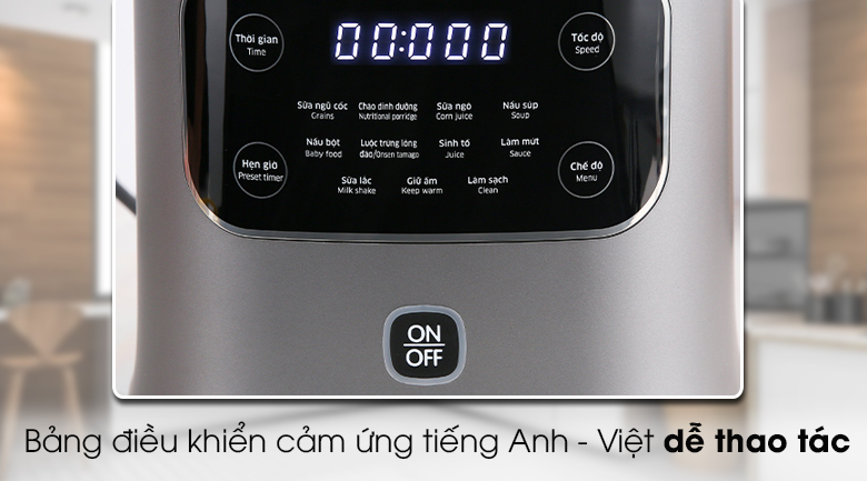 8 lý do chọn mua máy xay nấu đa năng Kangaroo KG175HB1 > Máy xay nấu đa năng Kangaroo KG175HB1 trang bị bảng điều khiển cảm ứng có chỉ dẫn tiếng Anh - Việt dễ hiểu