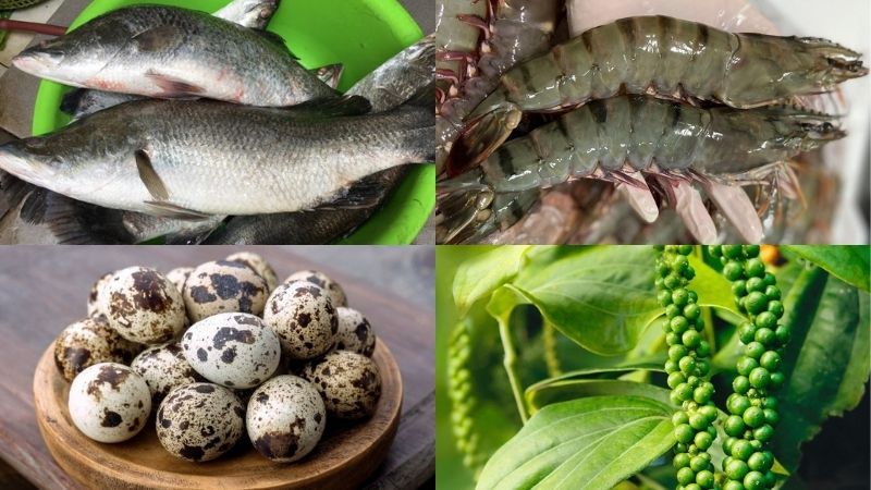Các nguyên liệu chính của món cá cuộn tôm trứng cút