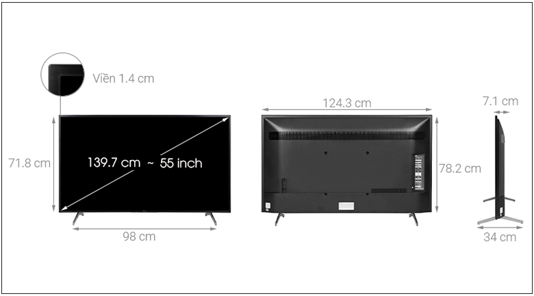 Kích thước TV 55 inch
