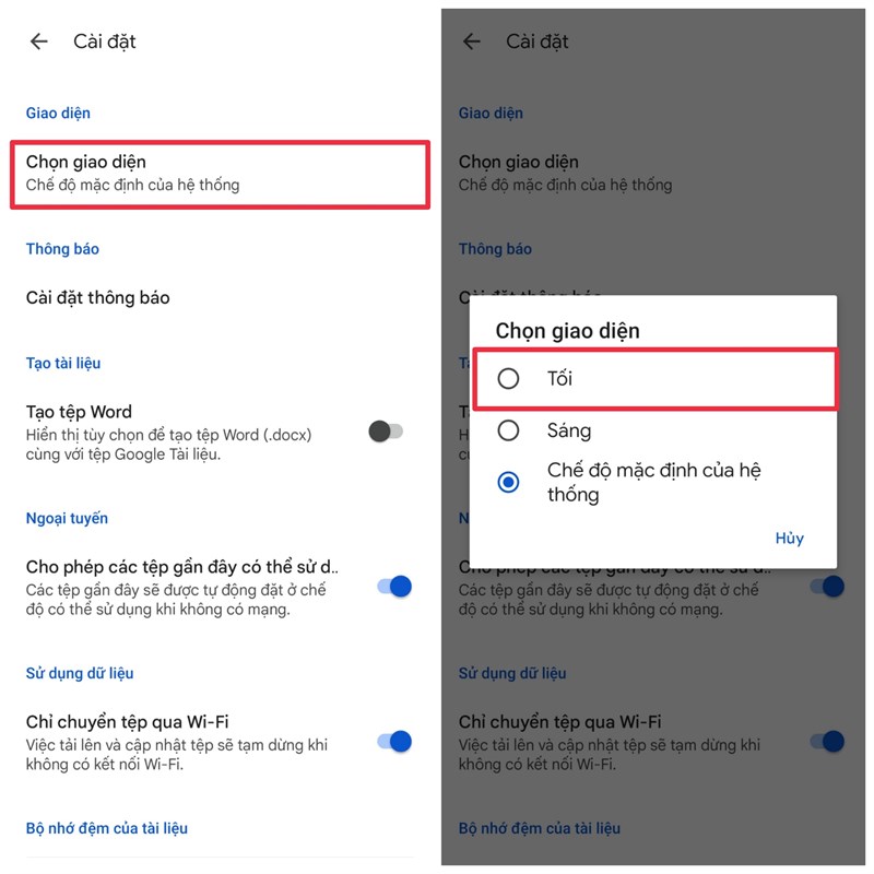 cách tùy chỉnh giao diện darkmode trên google doc trên điện thoại 