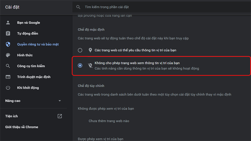 Cách kiểm tra website nào truy cập vị trí trên Chrome
