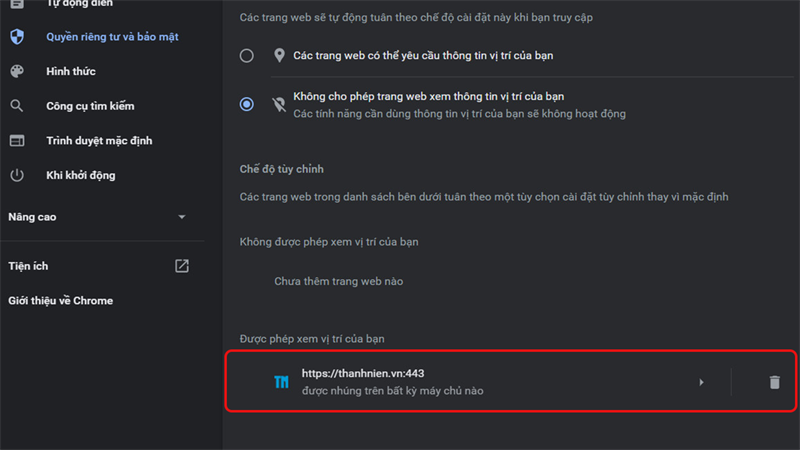 Cách kiểm tra website nào truy cập vị trí trên Chrome