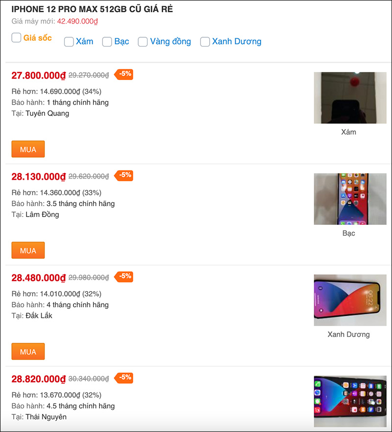 iPhone 12 Pro Max 512GB cũ giá bao nhiêu?