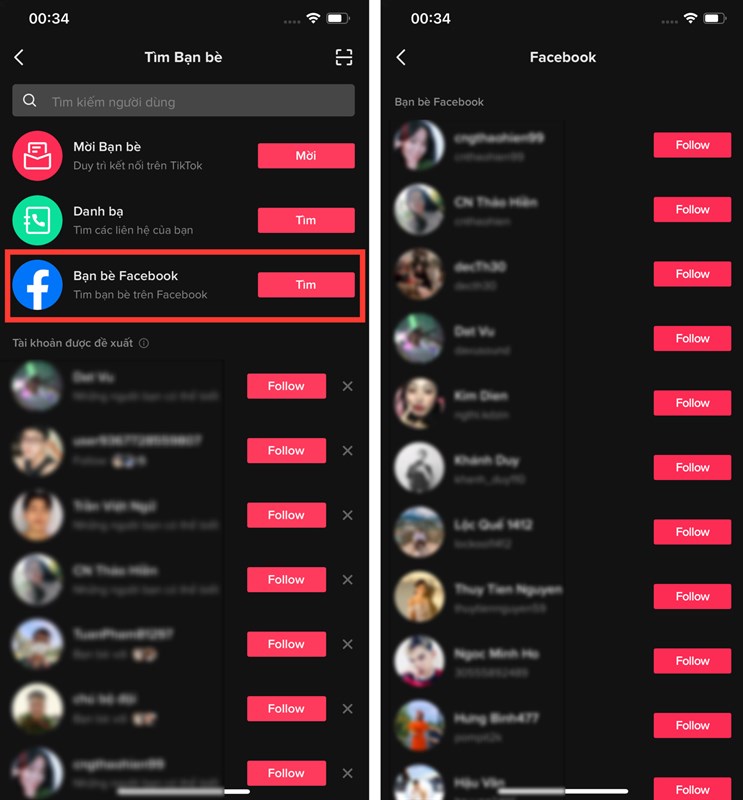 Cách tìm bạn facebook trên tiktok