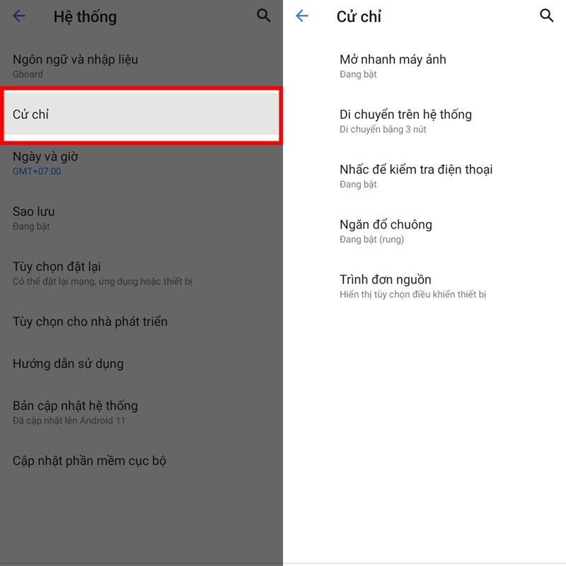 Cách bật cử chỉ thông minh Cách bật cử chỉ thông minh
