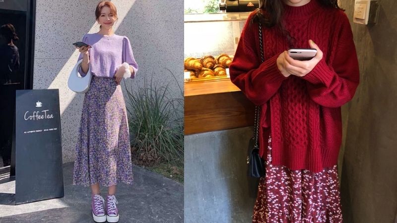 Áo len và đầm hoa nhí vintage