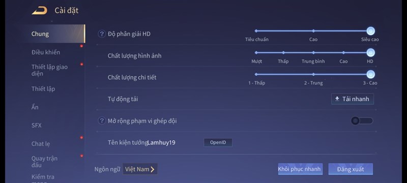 Thiết lập đồ họa trong Liên Quân Mobile mình dùng để test pin Redmi Note 10S Thiết lập đồ họa trong Liên Quân Mobile mình dùng để test pin Redmi Note 10S