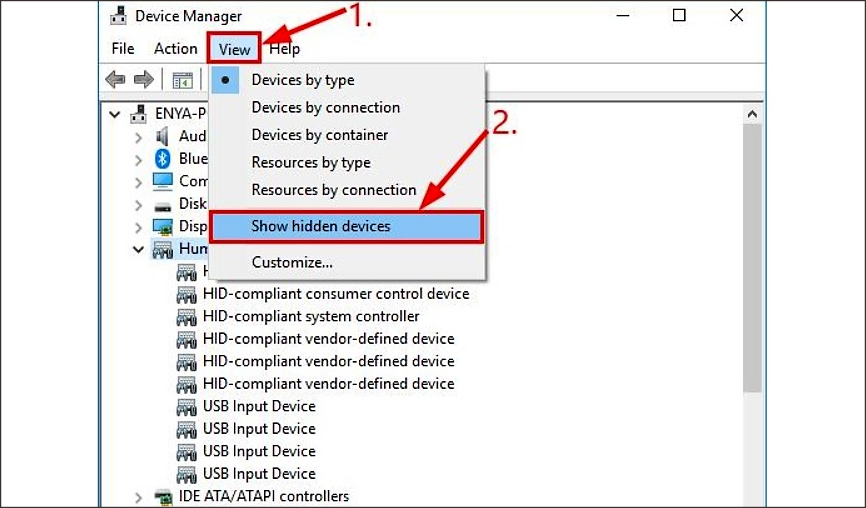 Cửa sổ Device Manager được mở ra Cửa sổ Device Manager được mở ra