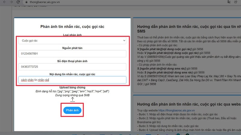 cách chặn tin nhắn rác, cuộc gọi rác bằng website