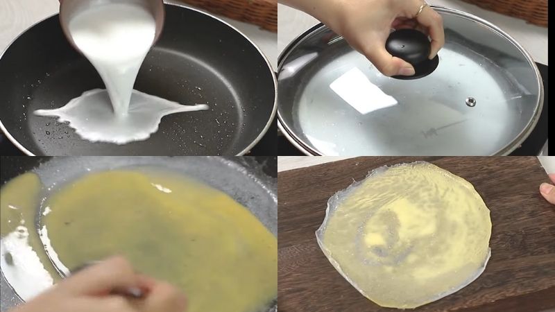 Tráng bánh cuốn trứng bằng chảo không dính