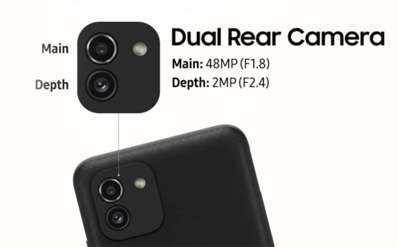 Thông số camera của Galaxy A03. Thông số camera của Galaxy A03. Nguồn: Samsung.