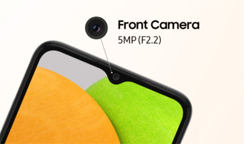 Galaxy A03 có camera selfie là 5 MP. Nguồn: Samsung. Galaxy A03 có camera selfie là 5 MP. Nguồn: Samsung.