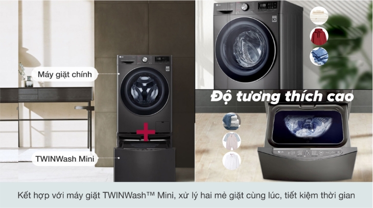 Kết hợp với máy giặt LG TWinWash mini giặt cùng lúc 2 mẻ quần áo