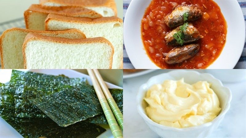 Các nguyên liệu làm món bánh mì cuộn cá hộp