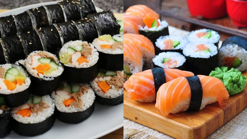 Sushi và kimbap có sự khác biệt về cơm và nhân