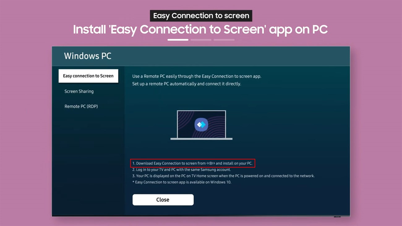Hướng dẫn cài đặt ứng dụng Easy connection to Screen