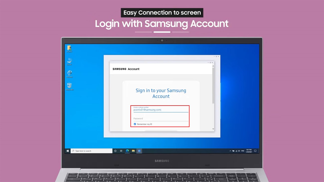 Bật ứng dụng và đăng nhập với tài khoản Samsung