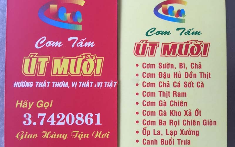 Menu quán cơm tấm Út Mười