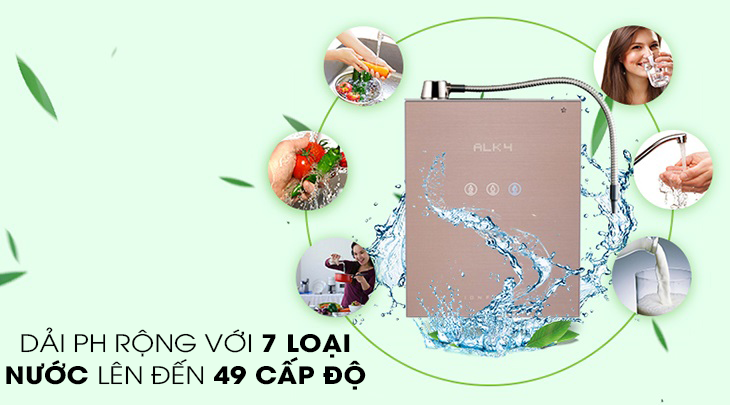 Dải pH rộng với 7 loại nước được cá nhân hóa đến 49 cấp độ 