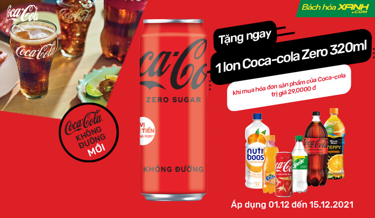 Hóa đơn 50k sản phẩm Coca-Cola được tặng 1 lon coke zero 320ml