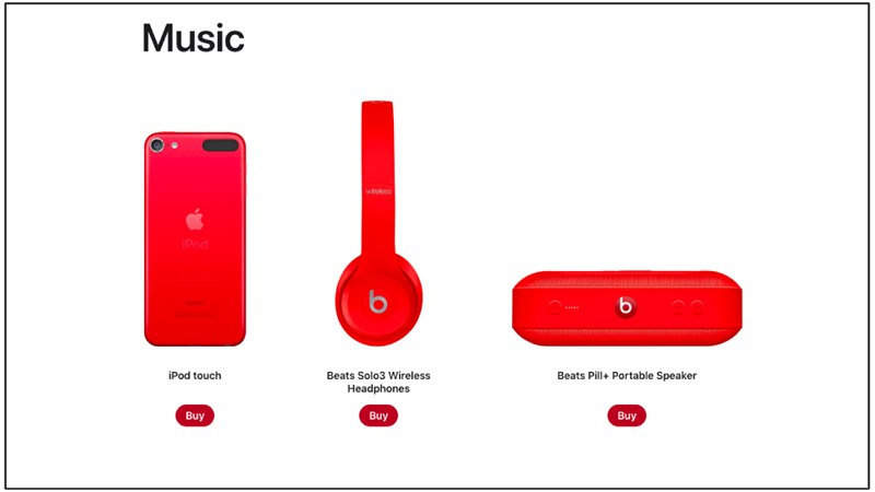 Các sản phẩm khác thuộc dòng Product Red cũng có bán trên trang của hãng