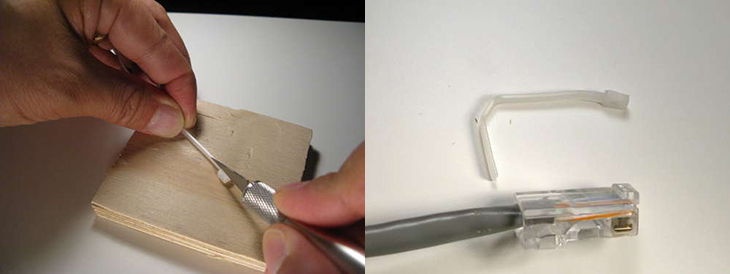 Use a paper cutter and fold the cable segment into 3 parts