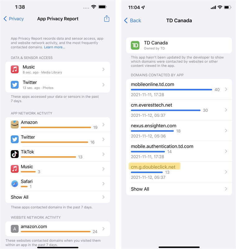 Tính năng Báo cáo quyền riêng tư ứng dụng trong bản cập nhật iOS 15.2 Beta 4.